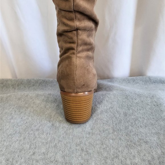 * So Me Taupe (Tan) Over The Knee Lace Up Block Heel Boots - Picture 8 of 12